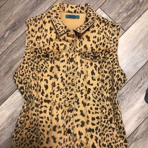 Cheetah print denim jean vest